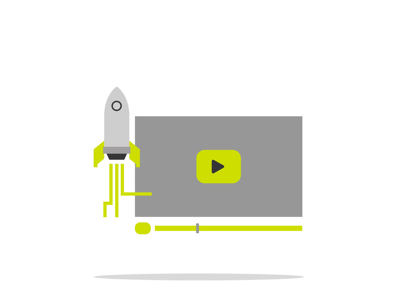 Graphic rendering of a Trifactor product video with a rocket ship about to launch off the webpage